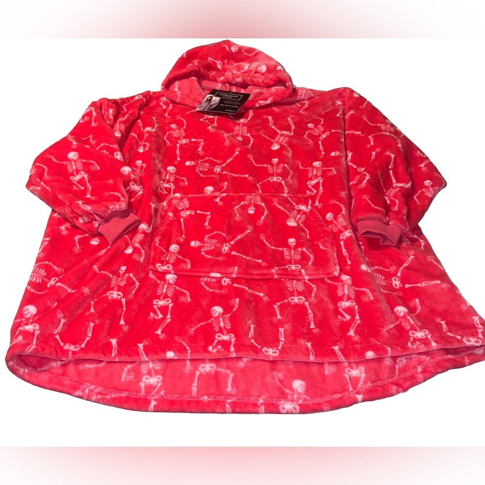 Hot Pink COZY Skeleton Print Hoodie Lounger fuzzy and SOFT one size